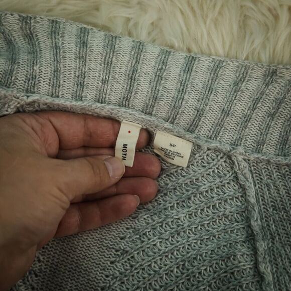 Moth Anthropologie Size Small S Gray Pointelle Open Cotton Cashmere Cardigan - Picture 3 of 6